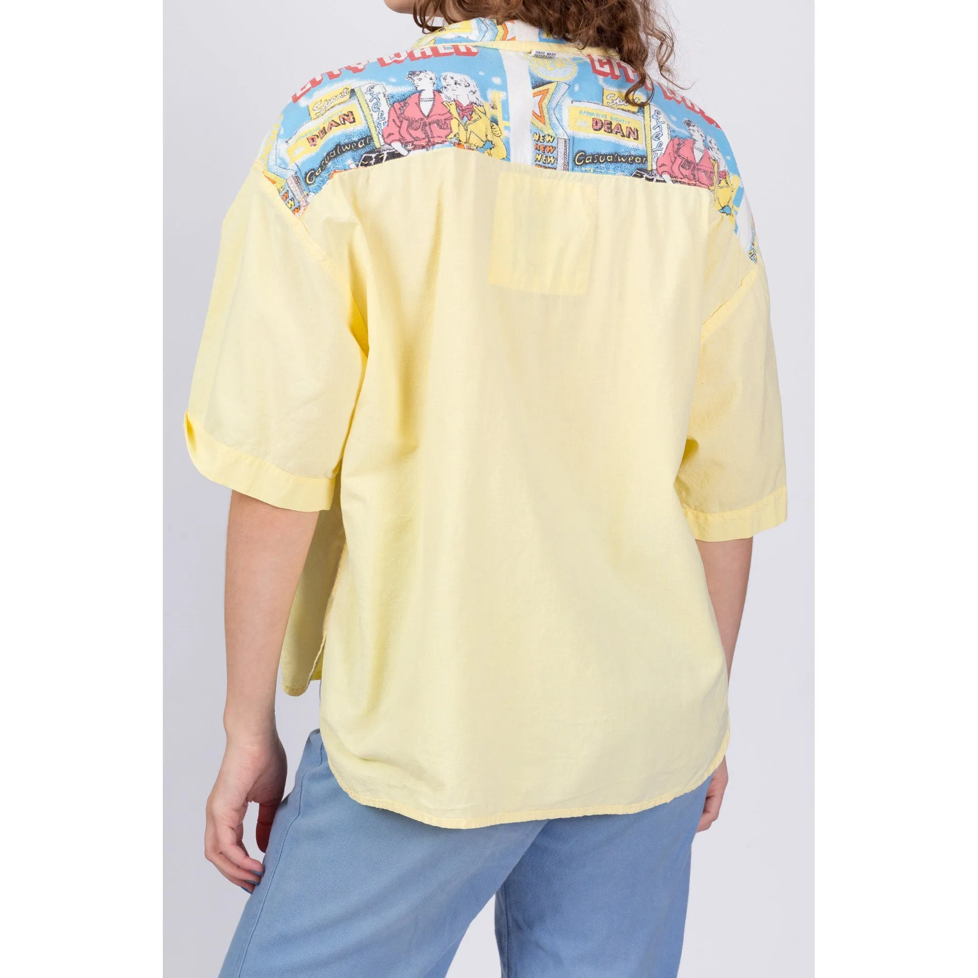 80s Yellow Oversized Button Up Streetwear Shirt - Men's Medium, Women's Large to XL