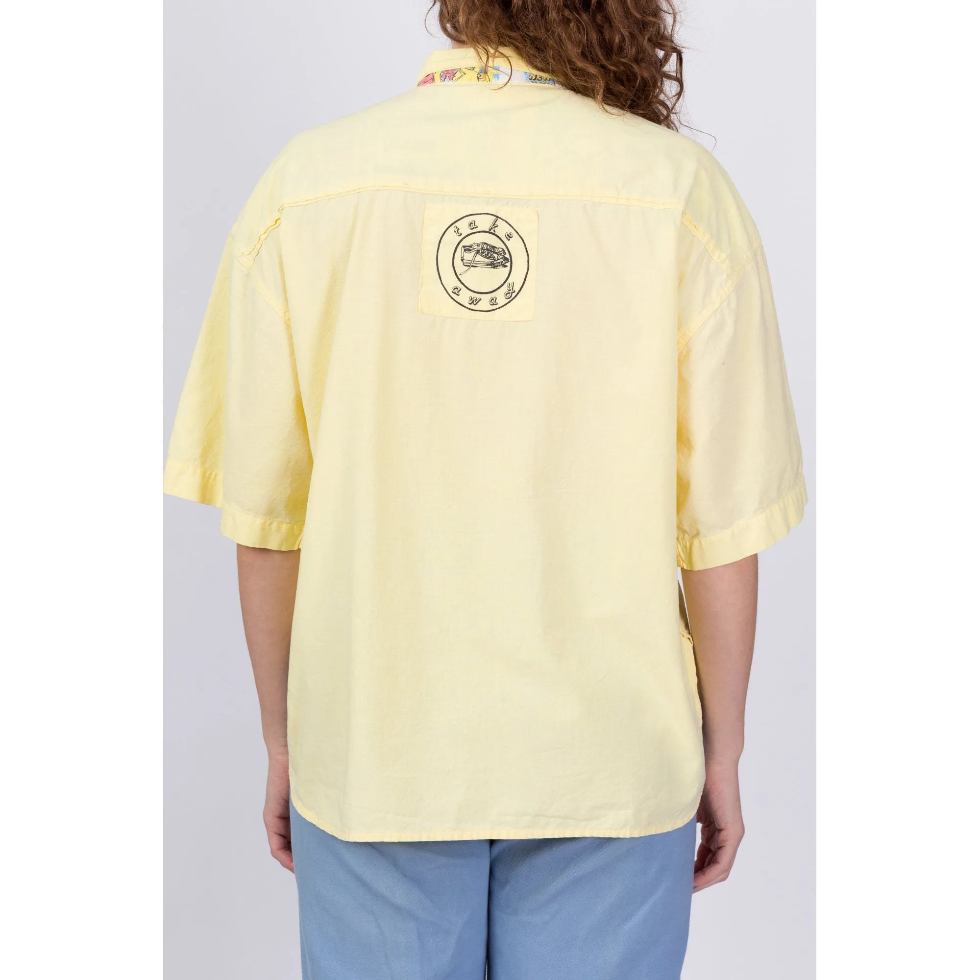 80s Yellow Oversized Button Up Streetwear Shirt - Men's Medium, Women's Large to XL
