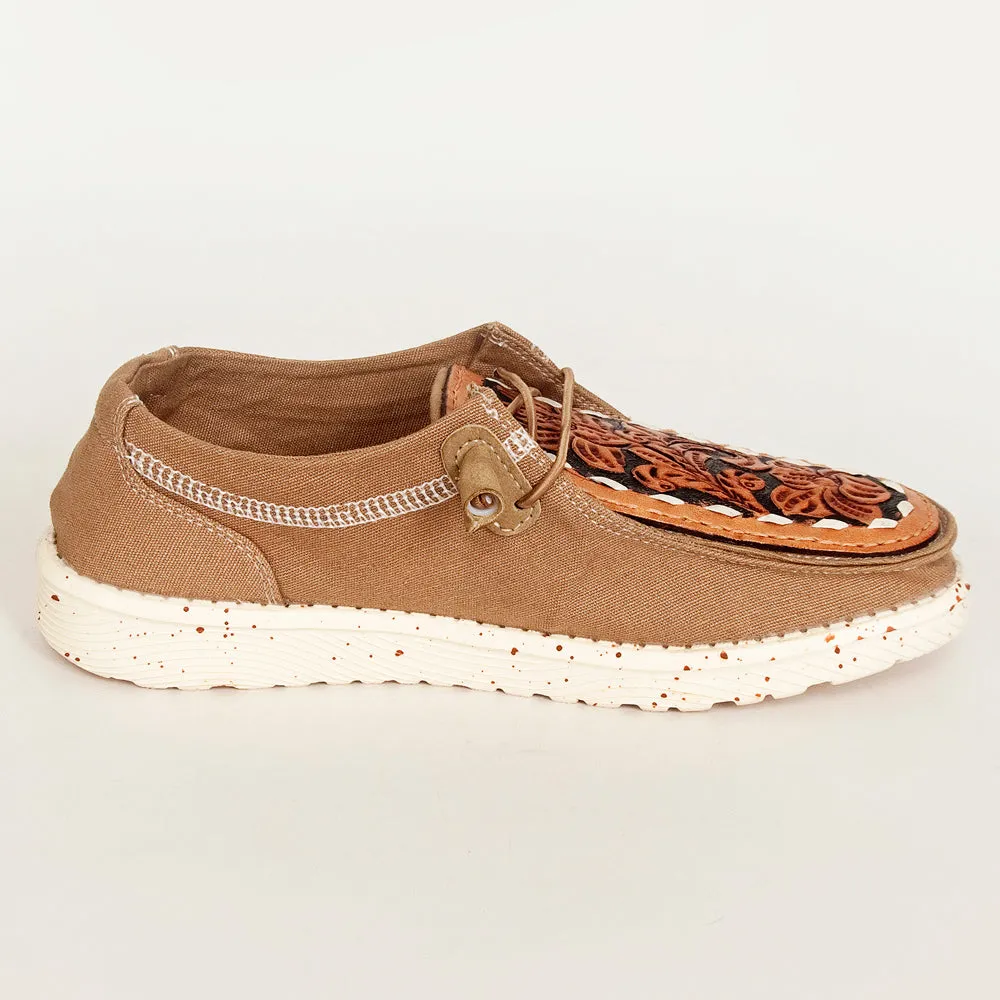 American Darling ADFT133BR13 Hand tooled carved genuine leather trim lightweight shoe footwear slip on