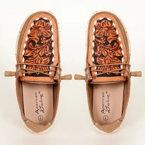 American Darling ADFT133BR13 Hand tooled carved genuine leather trim lightweight shoe footwear slip on