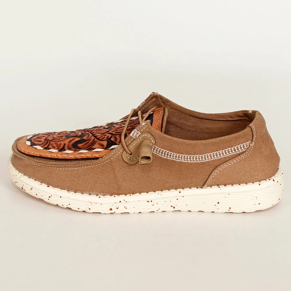 American Darling ADFT133BR13 Hand tooled carved genuine leather trim lightweight shoe footwear slip on