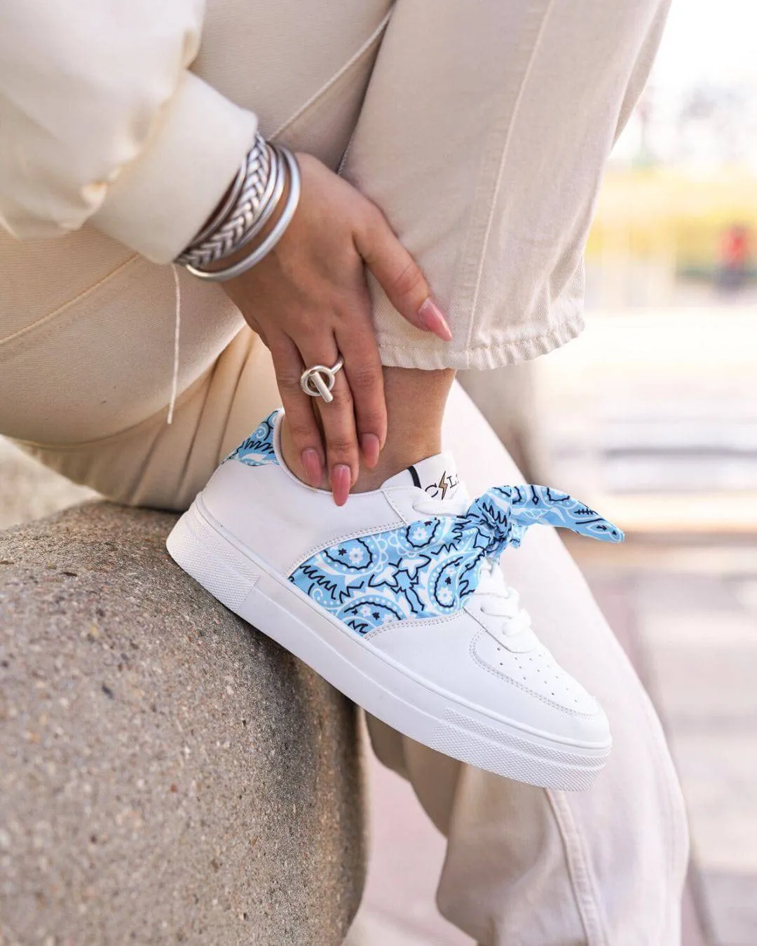 Basket femme bandana bleue à lacets - CL11 BLUE