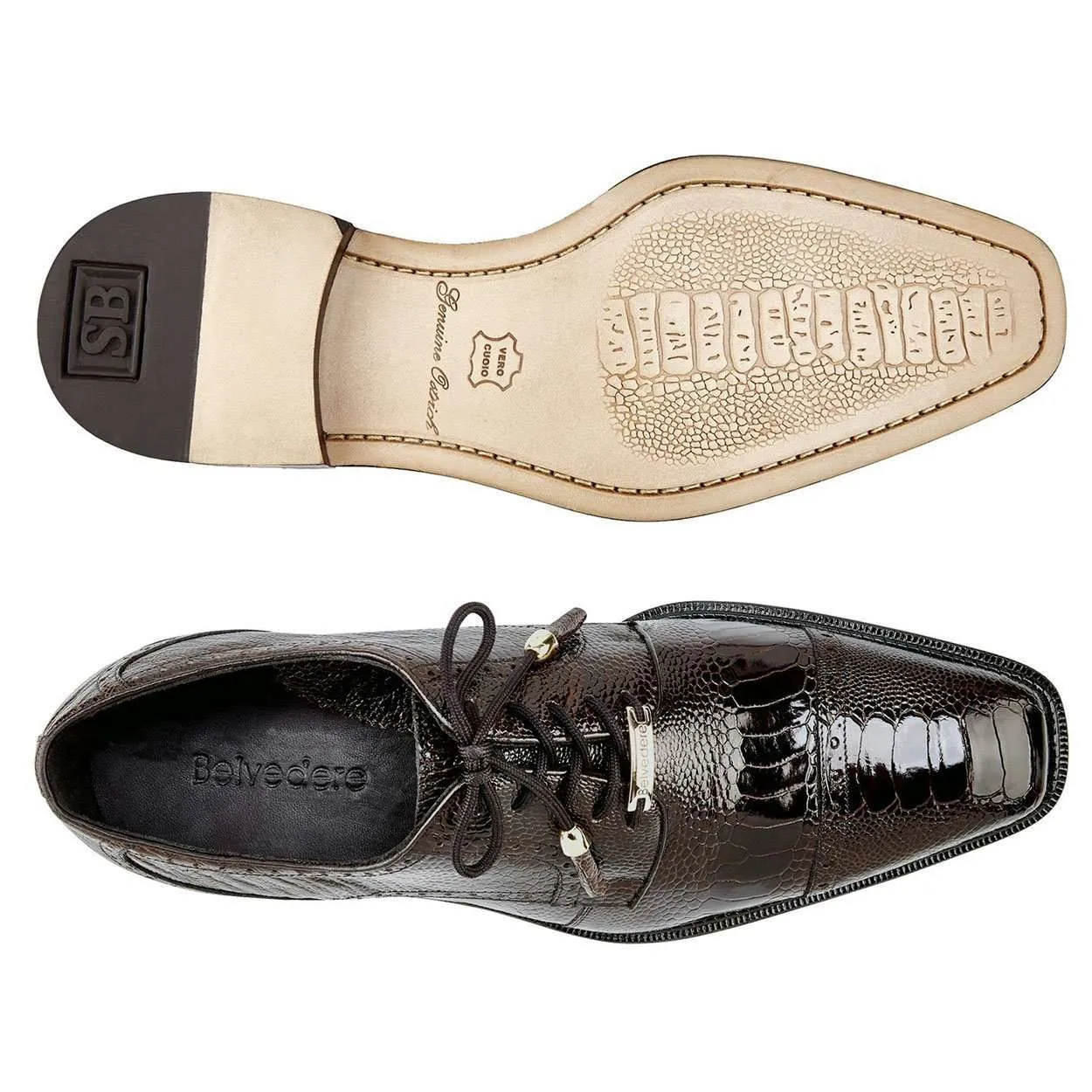 Belvedere Men's Batta Chocolate Genuine Ostrich Oxfords 14006 (BV2513)