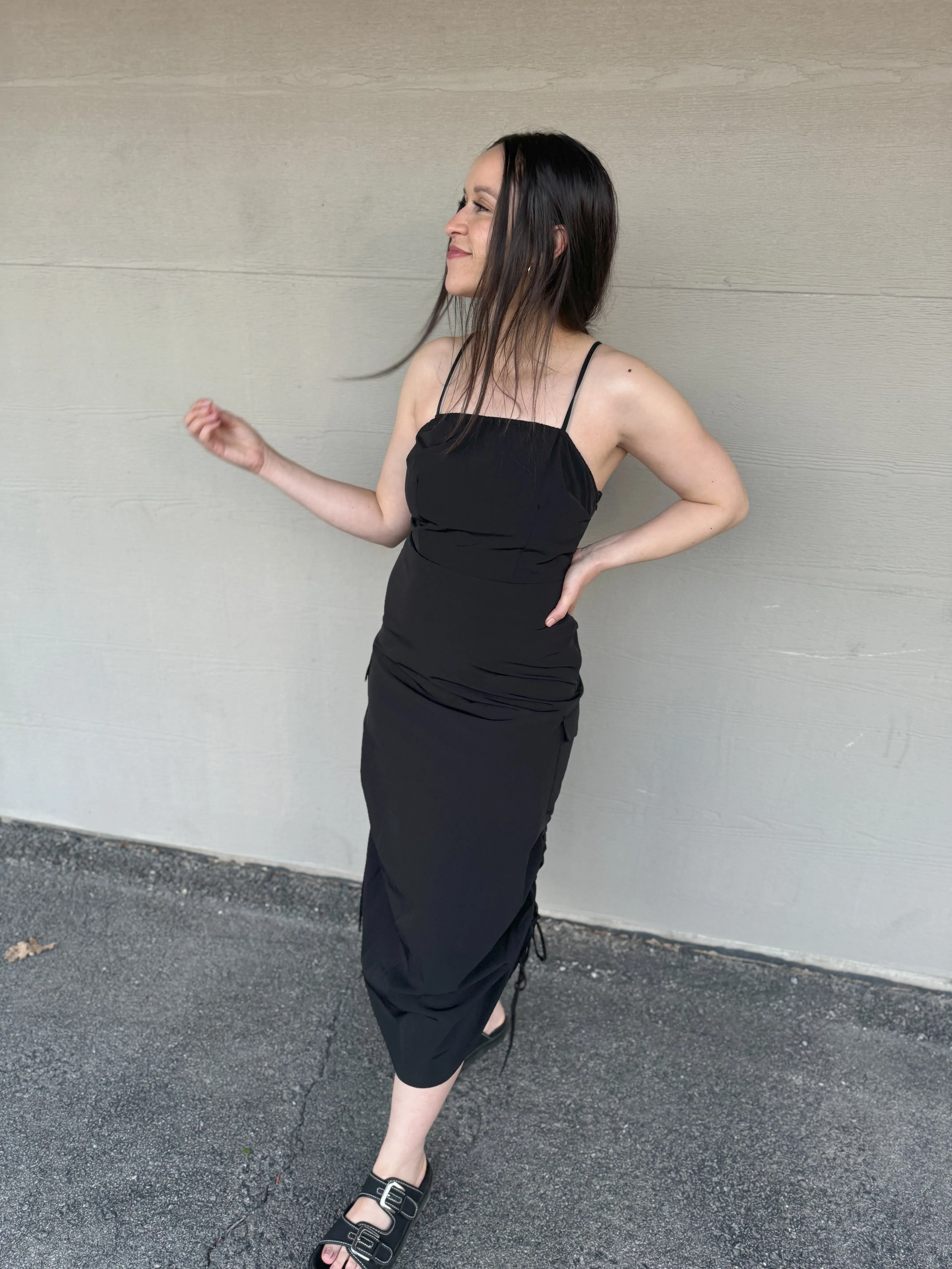Black Drawstring Detail Dress