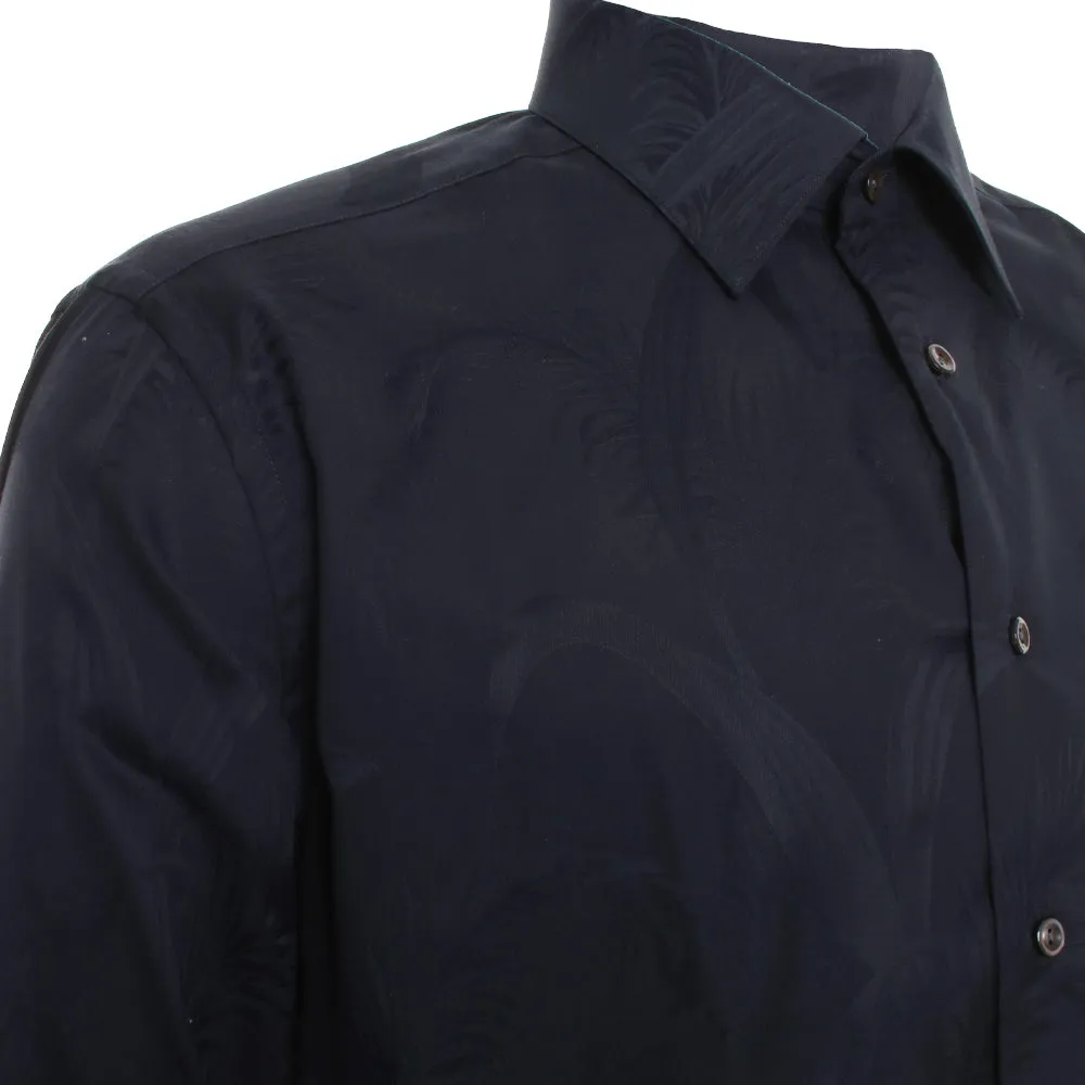 Black Floral Print Jacquard Shirt
