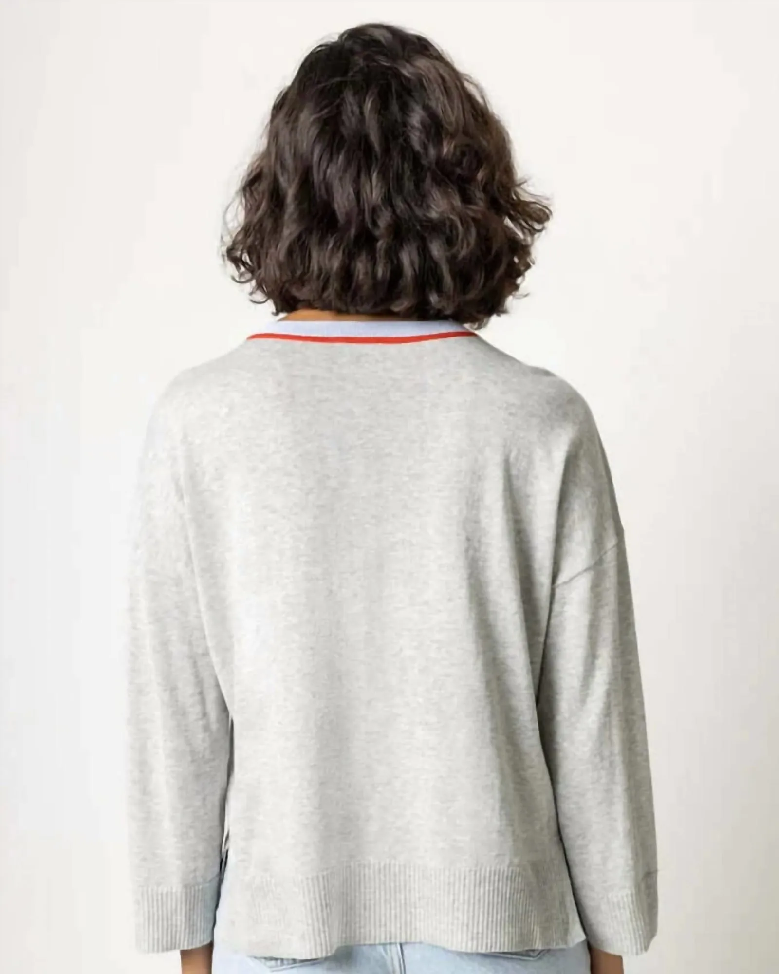 Contrast Trim Henley Sweater in Heather Grey | Heather Grey