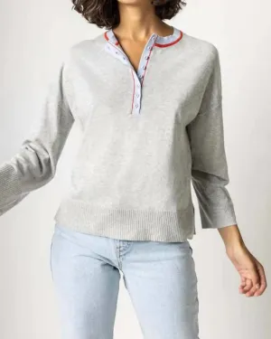 Contrast Trim Henley Sweater in Heather Grey | Heather Grey
