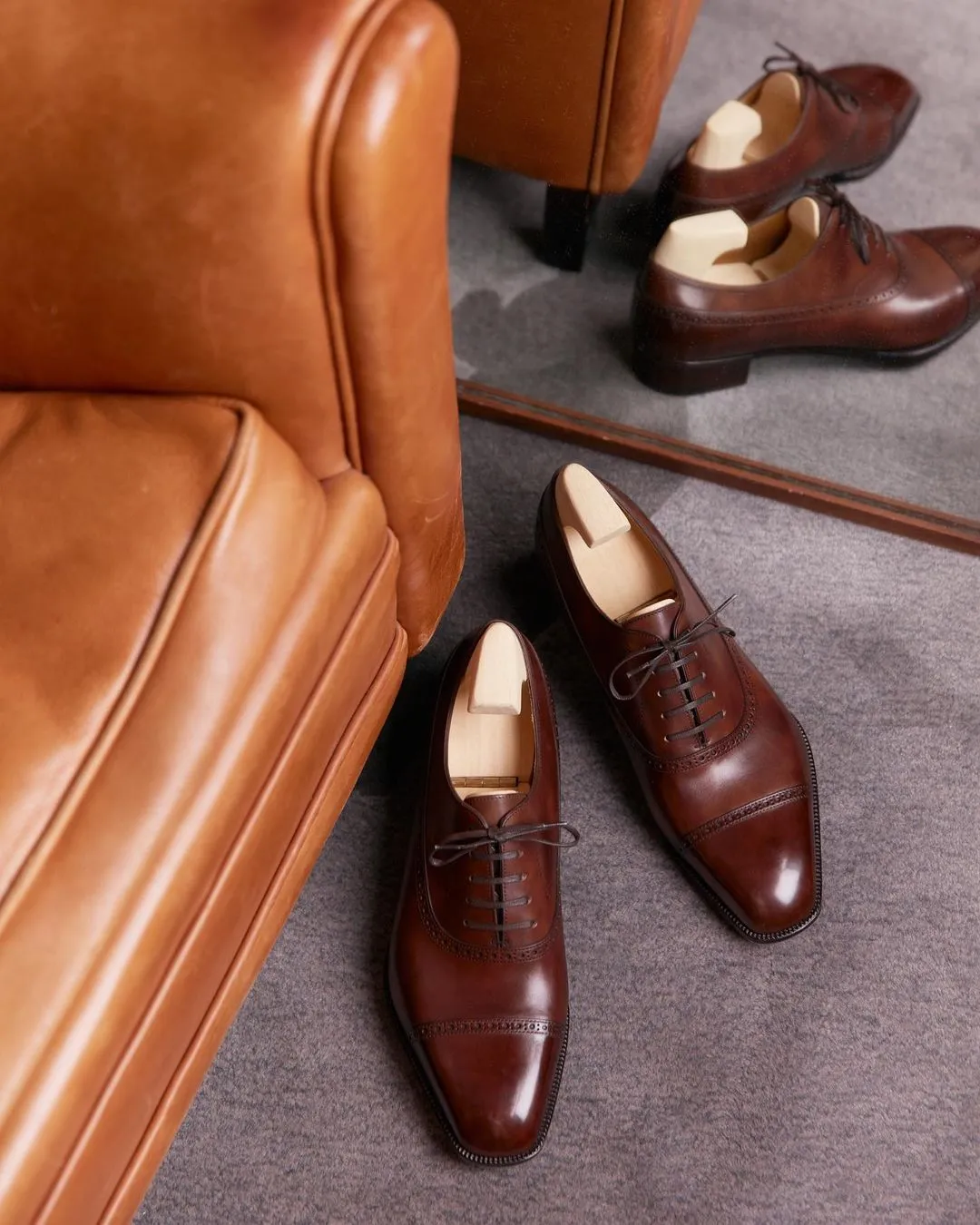 Dark Tan Leather Isadora Brogue Oxfords - Formal Shoes - SS23