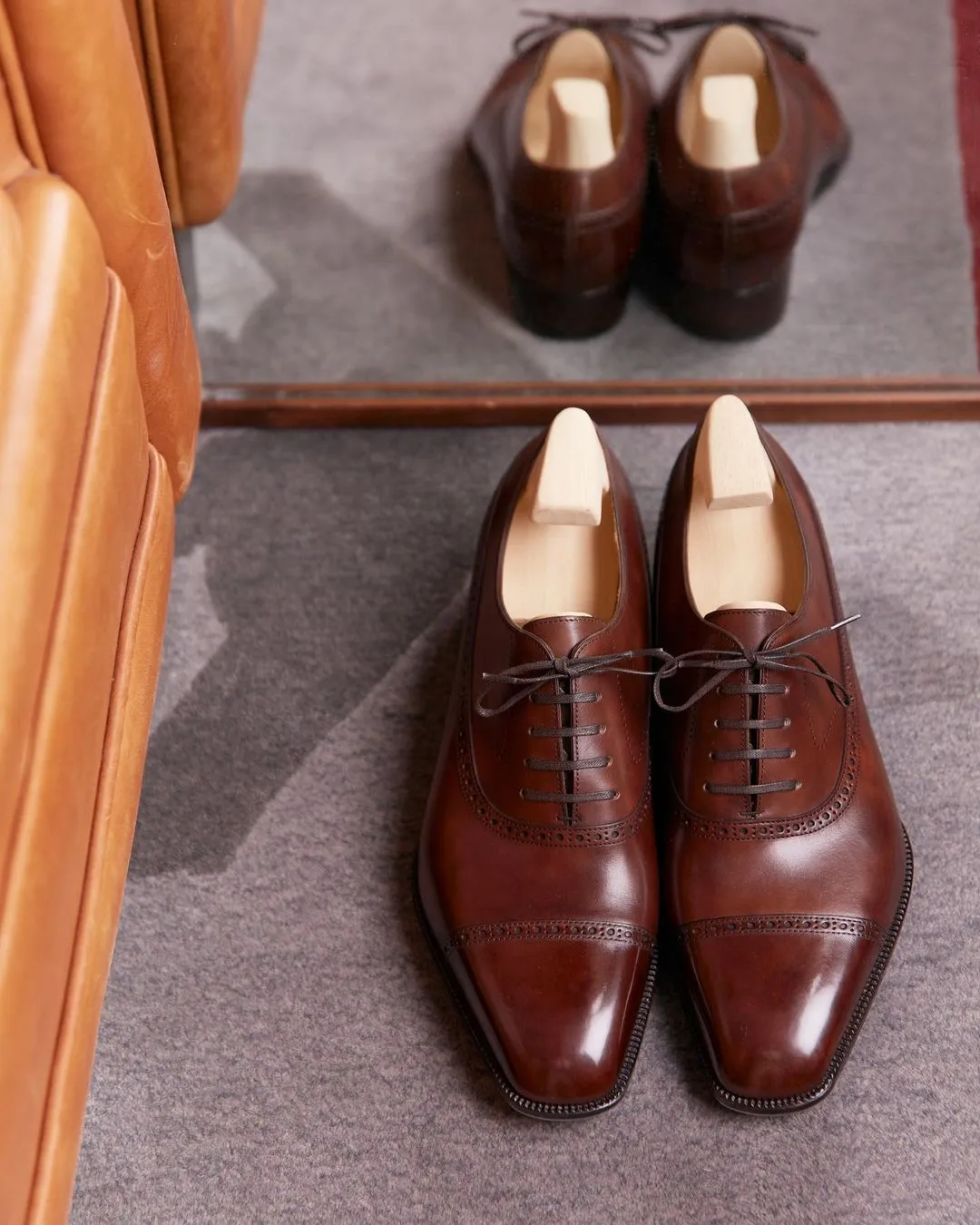 Dark Tan Leather Isadora Brogue Oxfords - Formal Shoes - SS23