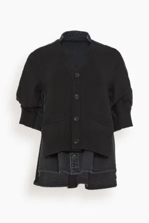 Denim x Knit Cardigan in Black