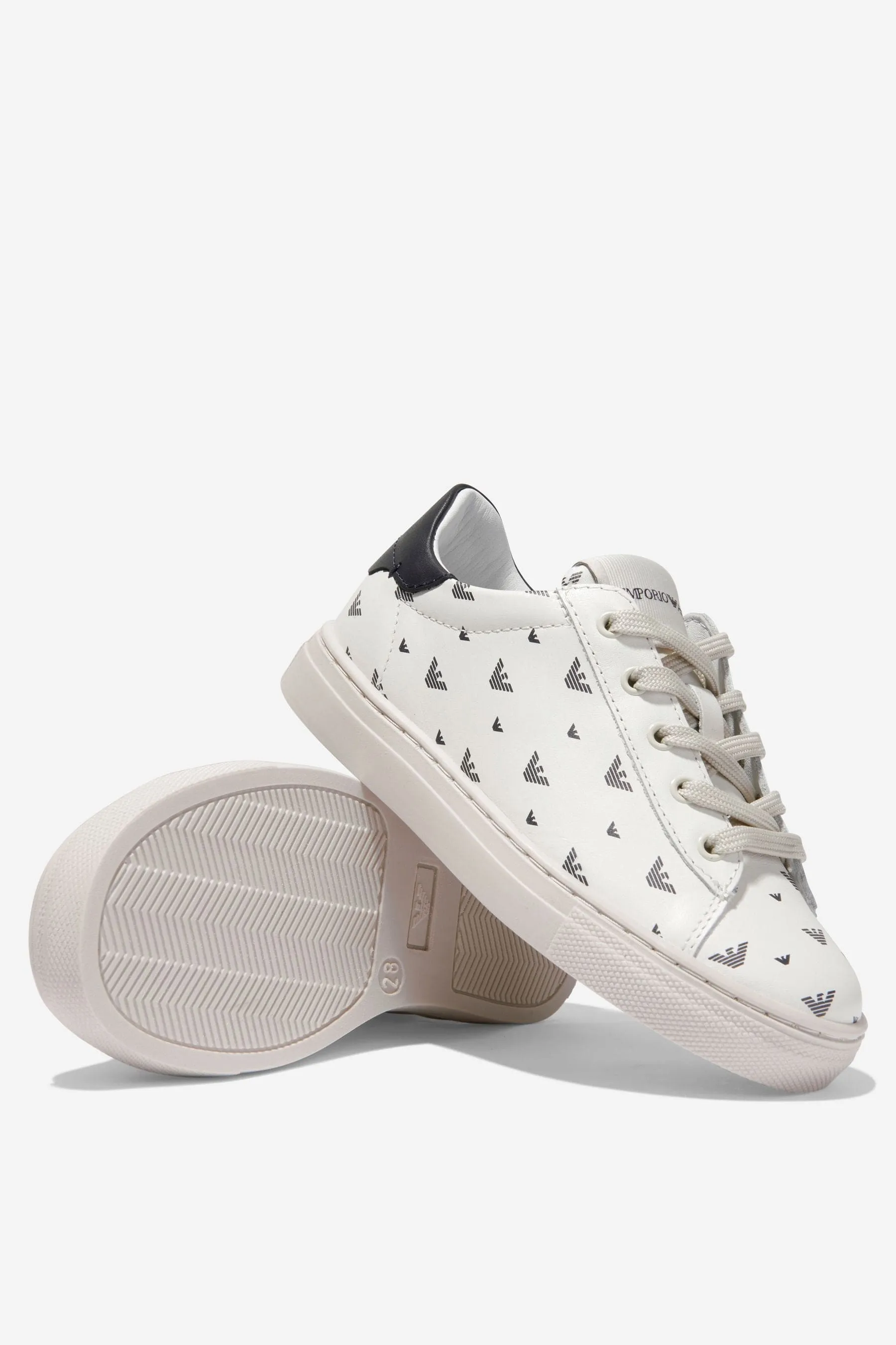 Emporio Armani Boys Leather Eagle Logo Lace Up Trainers