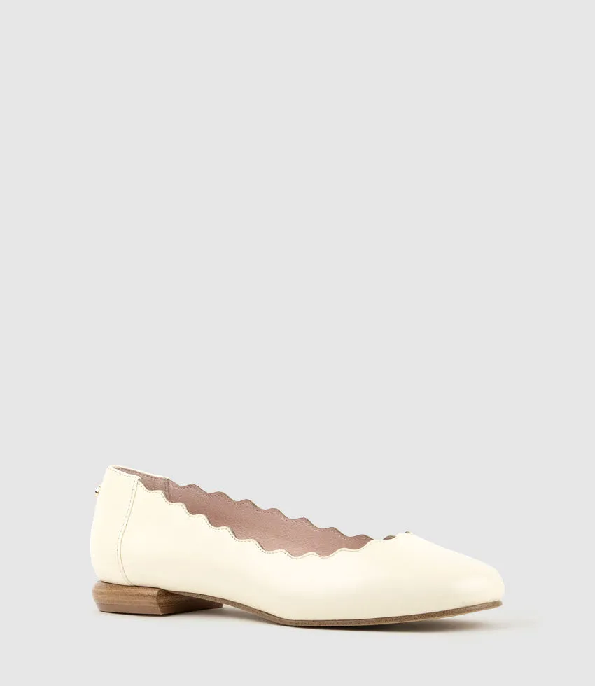 FARA Scalloped Ballet Flat in Offwhite Calf