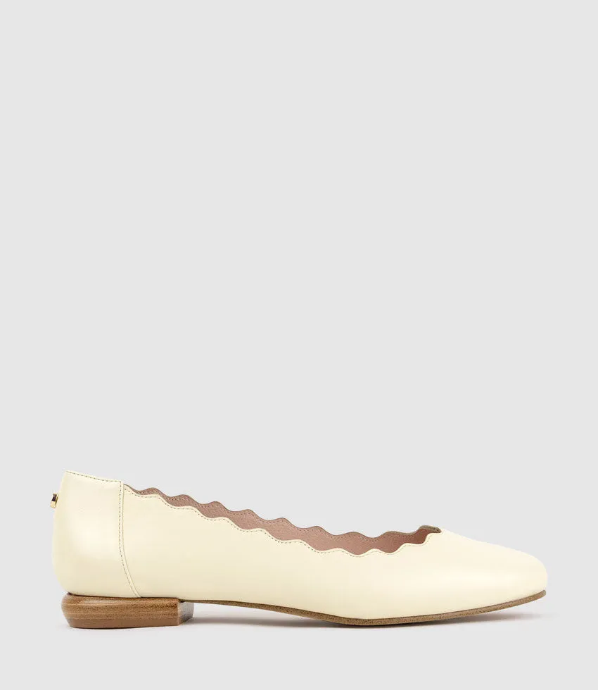 FARA Scalloped Ballet Flat in Offwhite Calf