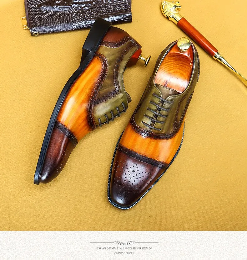 Genuine Leather Mixed Color Formal Elegant Dress Shoes