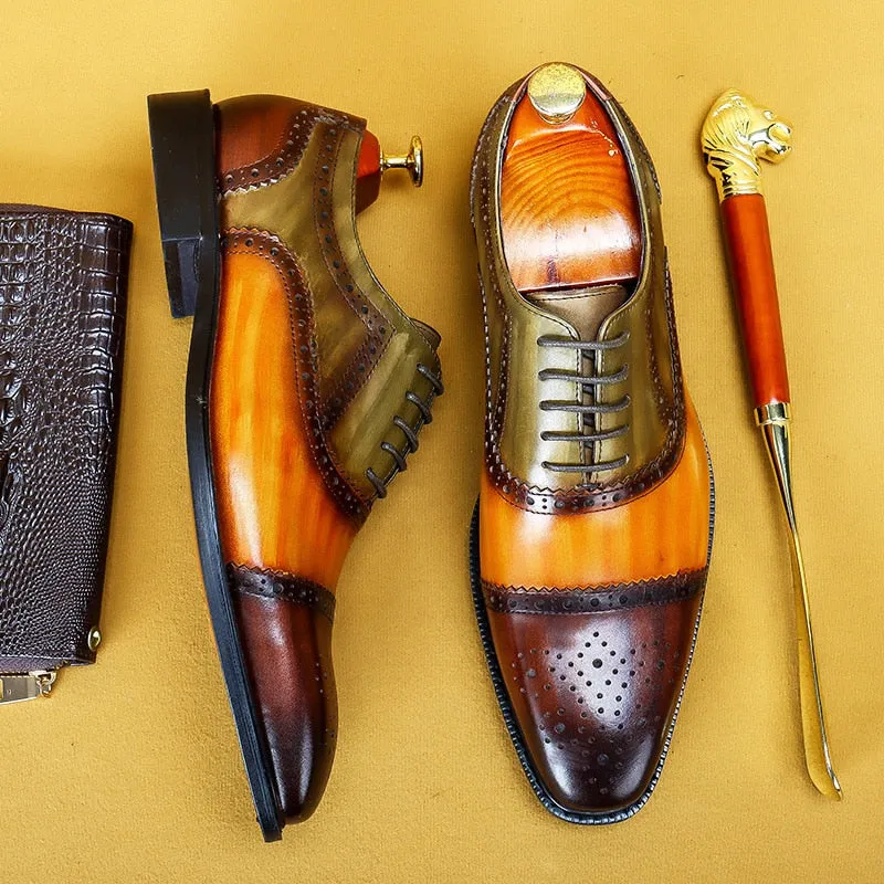 Genuine Leather Mixed Color Formal Elegant Dress Shoes