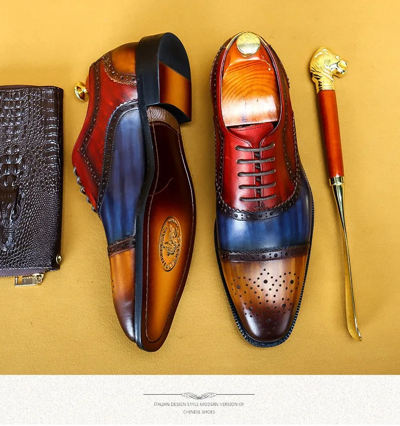 Genuine Leather Mixed Color Formal Elegant Dress Shoes