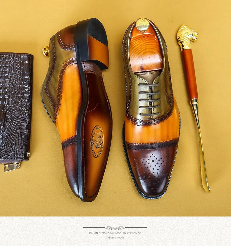 Genuine Leather Mixed Color Formal Elegant Dress Shoes