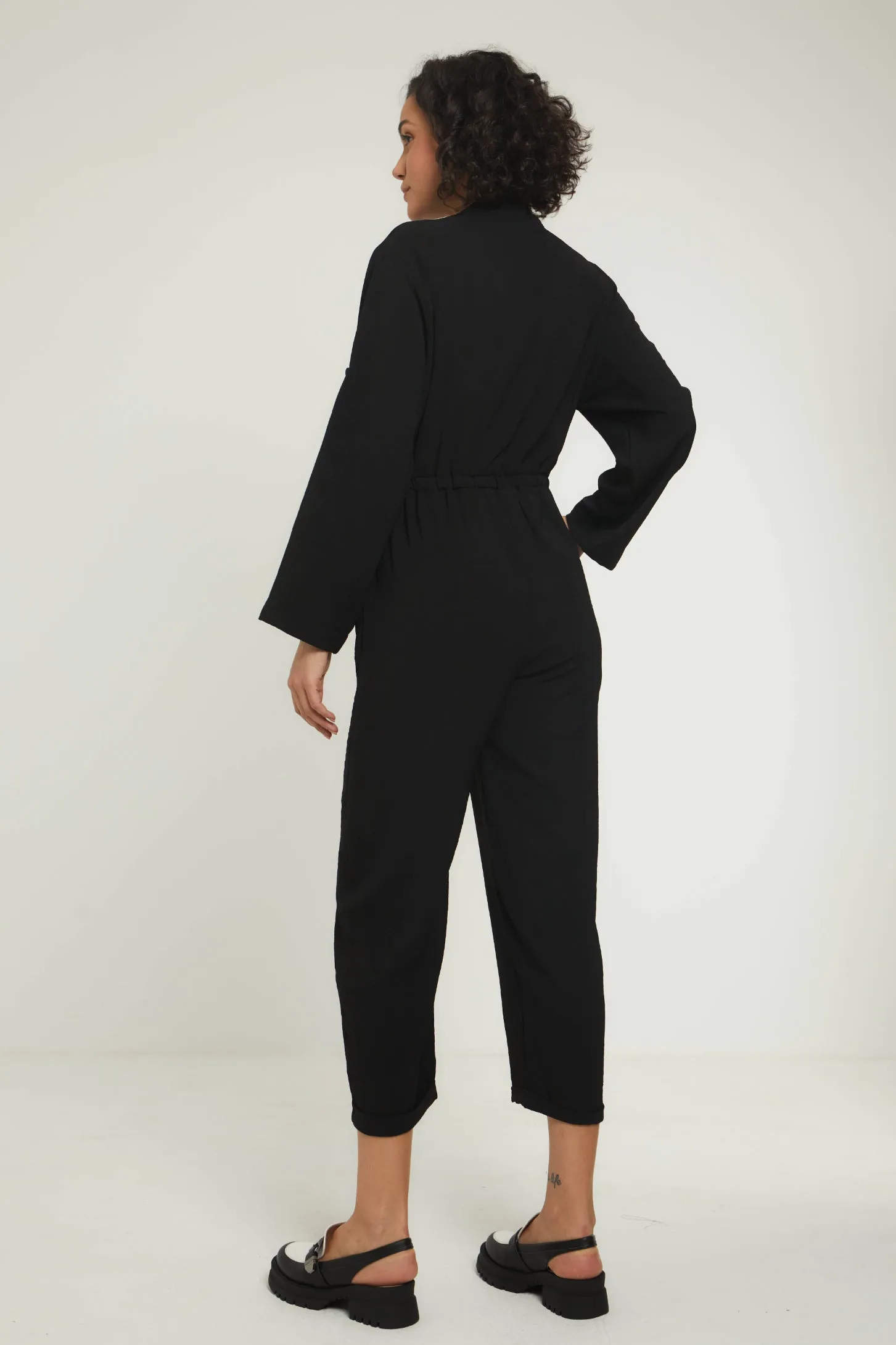 GRACE LONG SLEEVE JUMPSUIT - BLACK