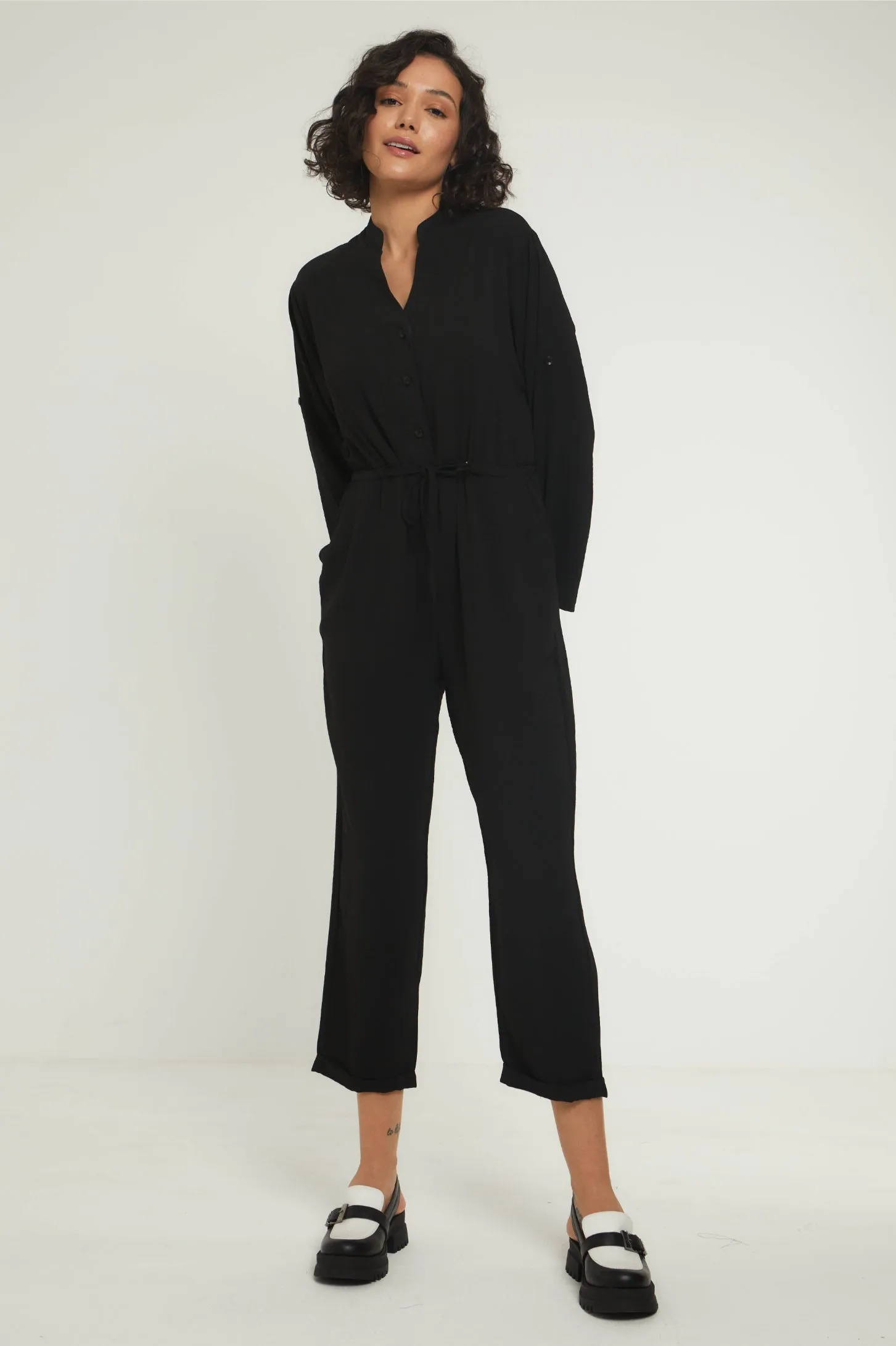 GRACE LONG SLEEVE JUMPSUIT - BLACK