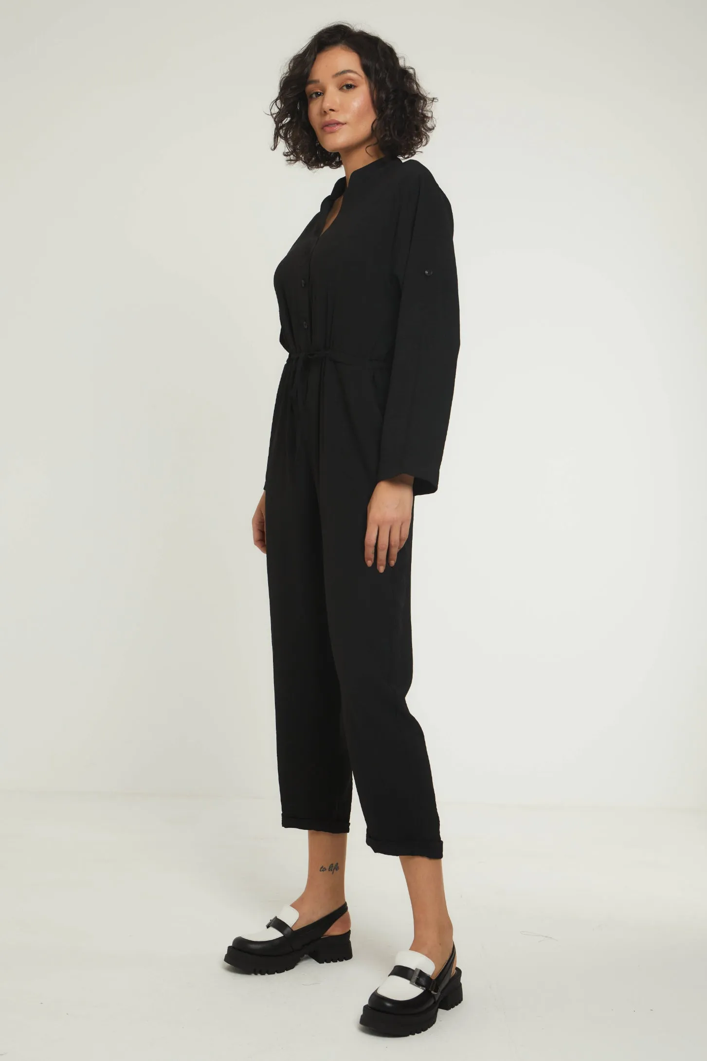 GRACE LONG SLEEVE JUMPSUIT - BLACK