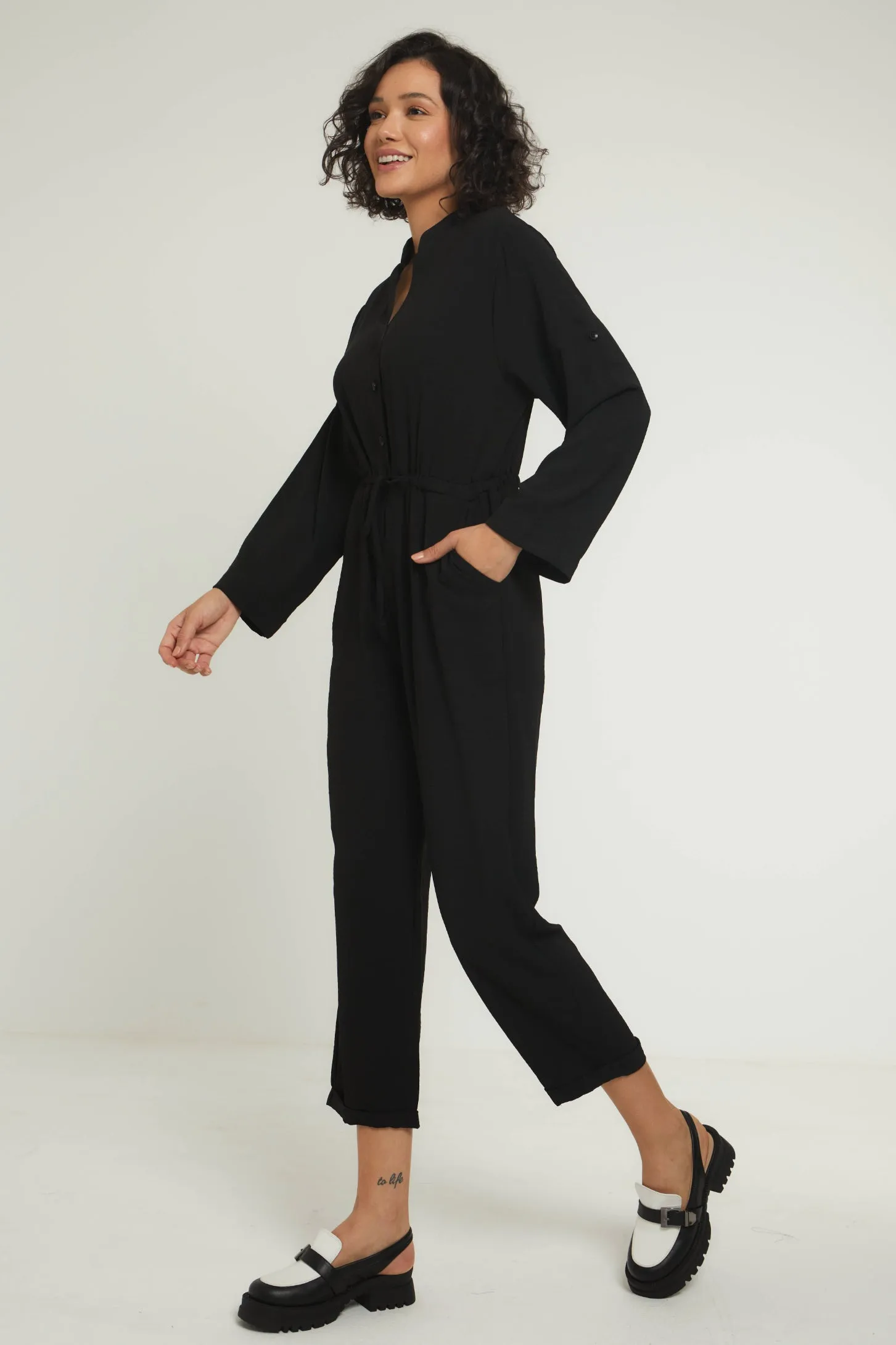 GRACE LONG SLEEVE JUMPSUIT - BLACK
