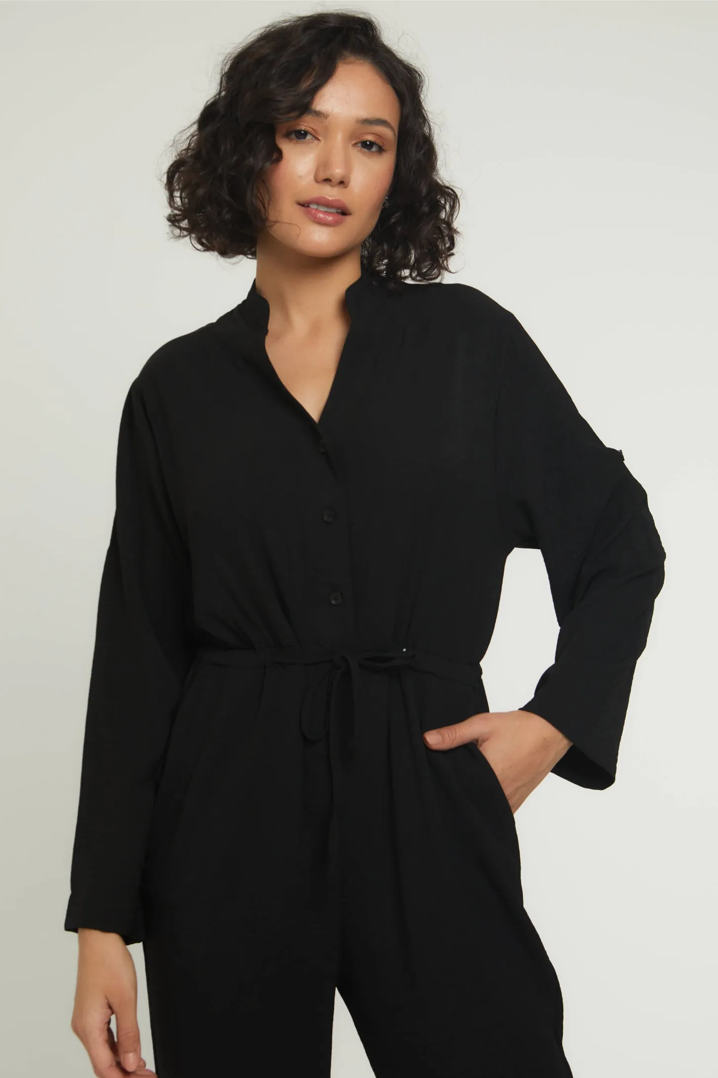 GRACE LONG SLEEVE JUMPSUIT - BLACK