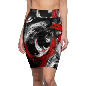 High Waist Womens Pencil Skirt - Contour Stretch - Decorative Black Red White Abstract Seamless Pattern by inQue.Style