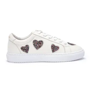 Hoxton - White with Glitter Heart Leather Trainers