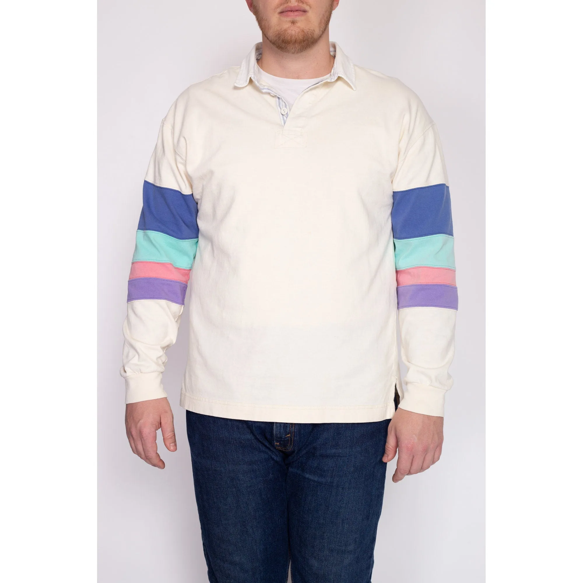 Large 90s Pastel Striped Oversized Collared Shirt