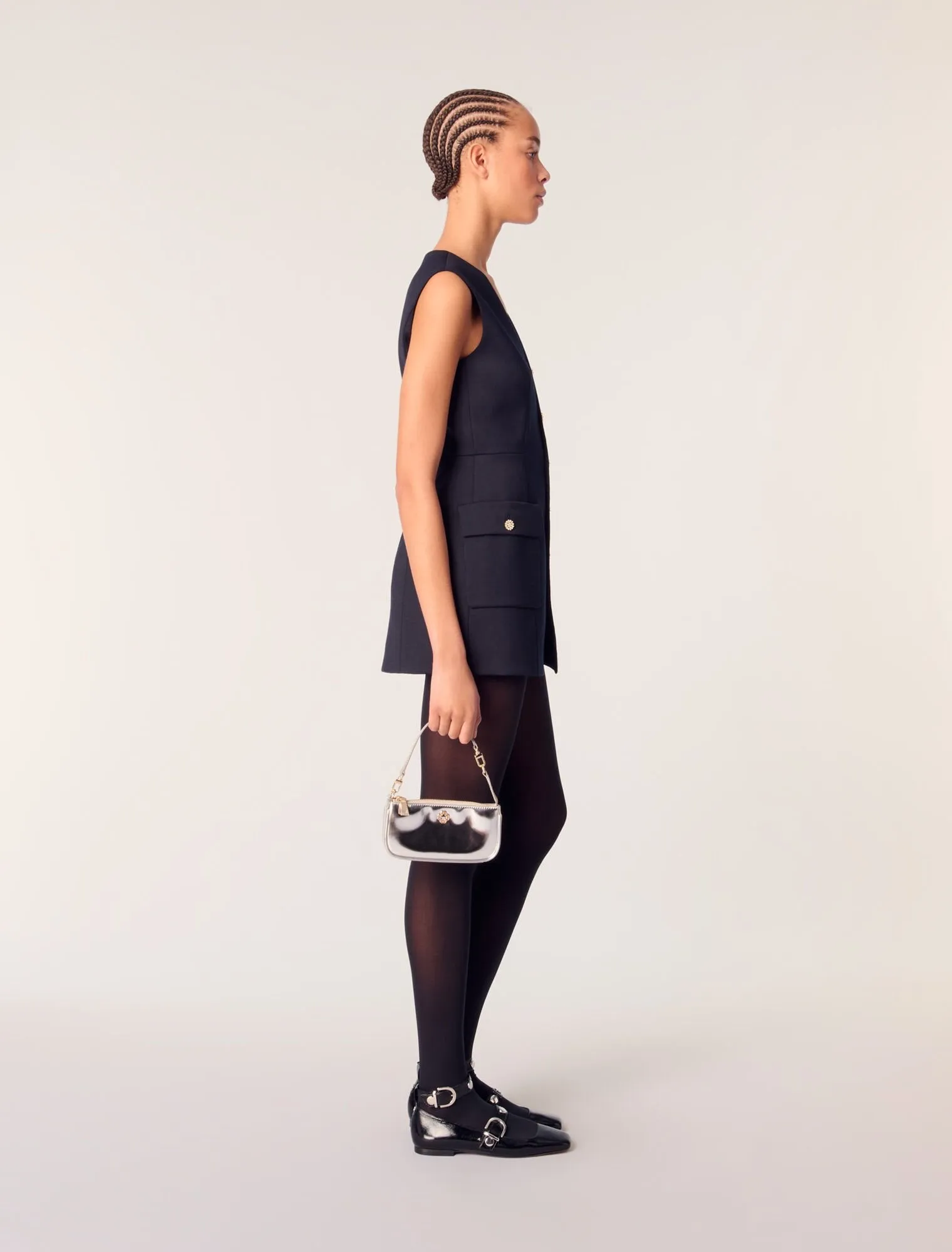 Layered-effect wool-blend dress