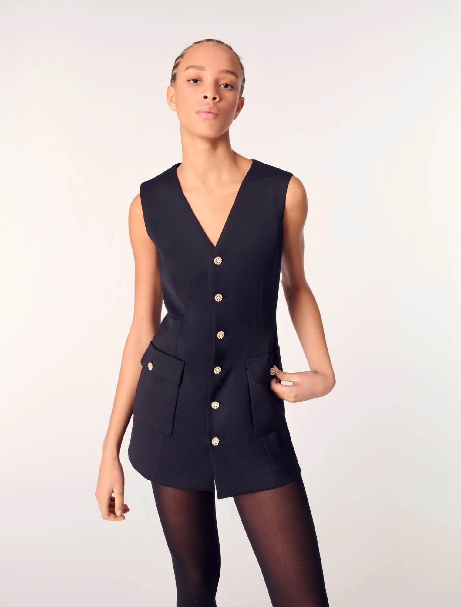 Layered-effect wool-blend dress