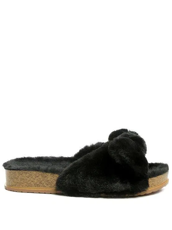London Rag Fuzzy Cutie Bow Fur Slides