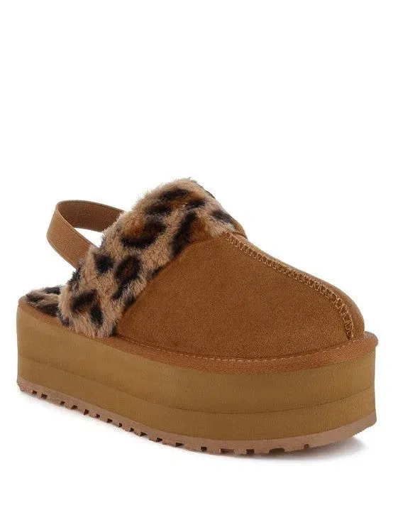 London Rag Kutchu Leopard Faux Fur Platform Slip-Ons