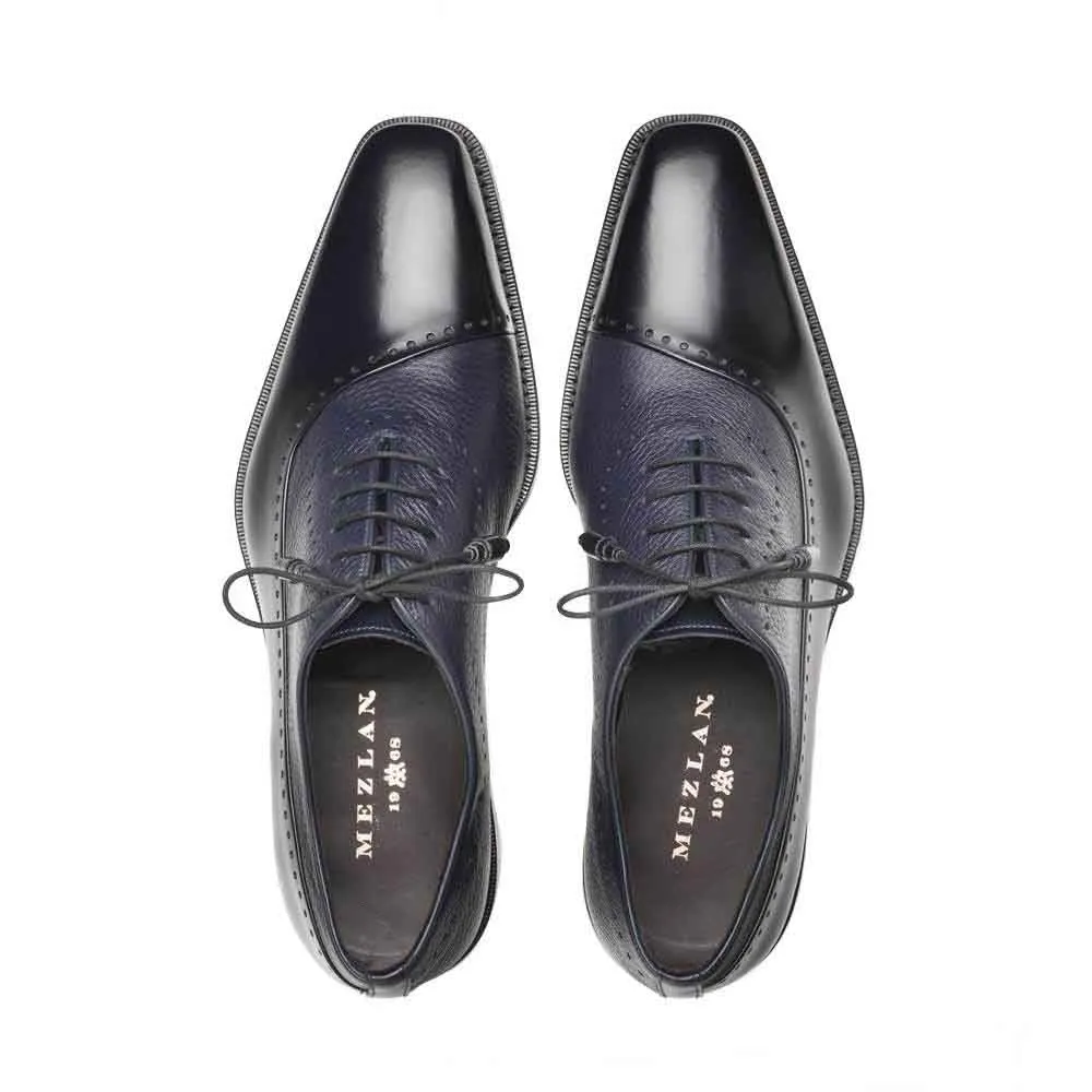 Mezlan Postdam Blue European Cordovan Calfskin & Soft Deerskin Men's Oxford