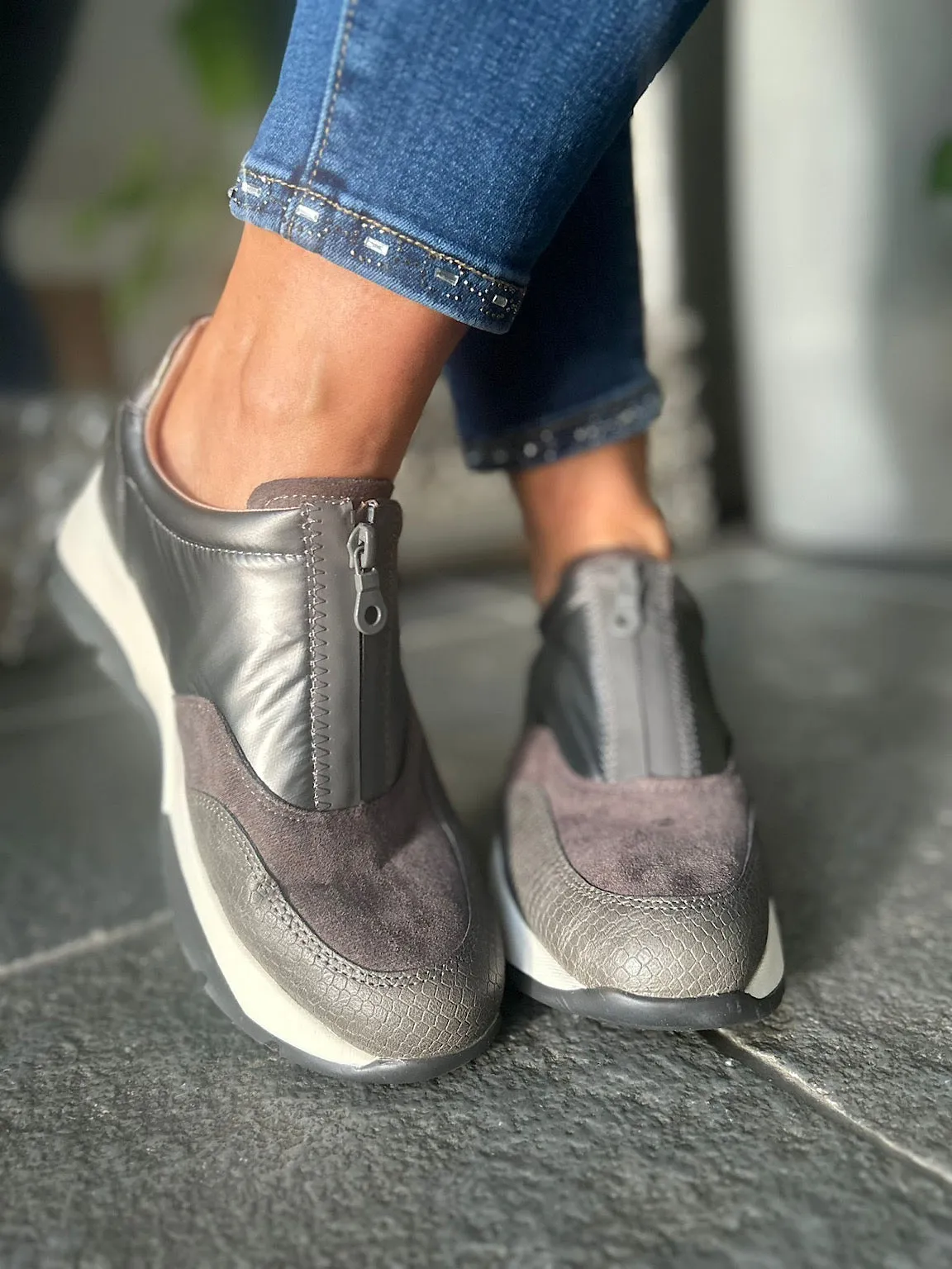 Pewter Zip Front Trainers