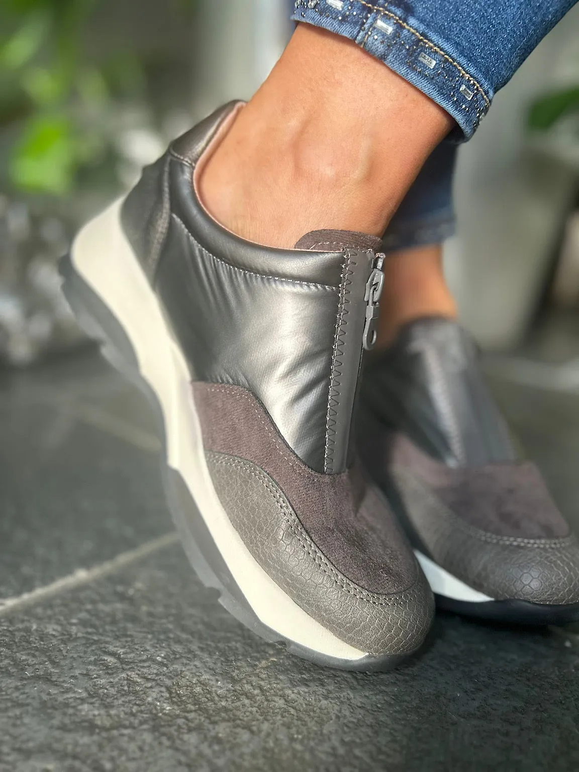 Pewter Zip Front Trainers
