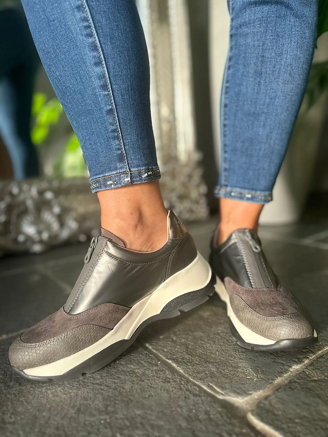 Pewter Zip Front Trainers
