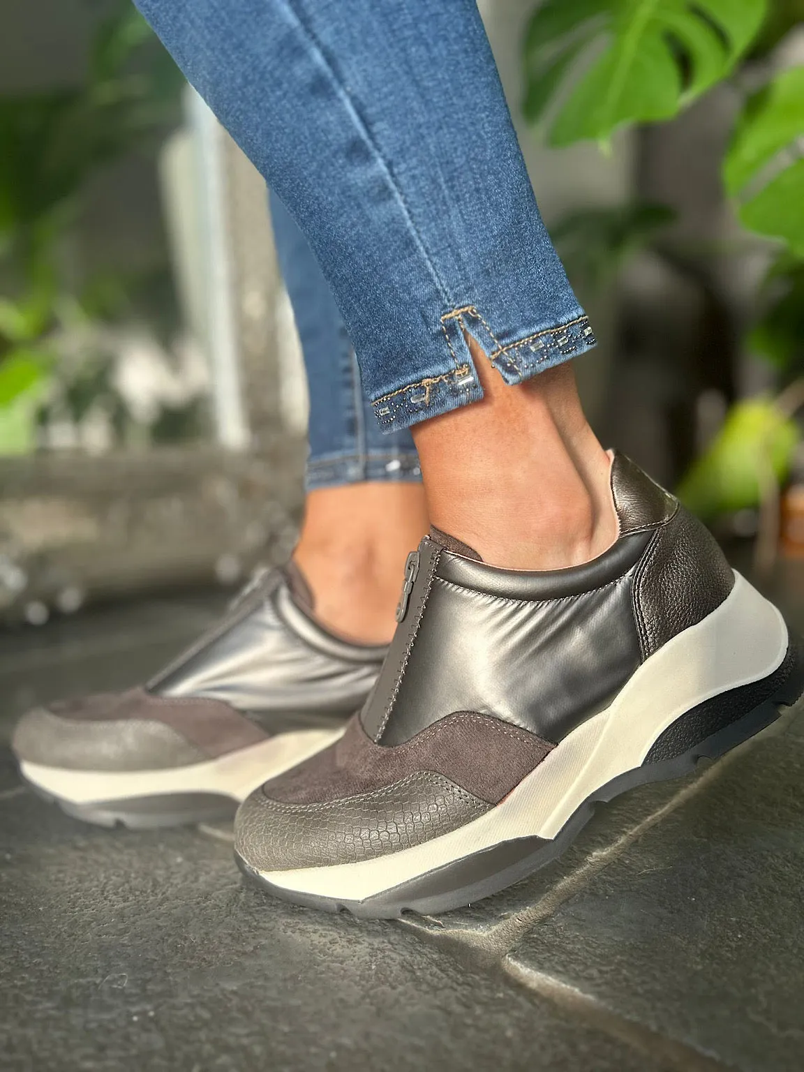Pewter Zip Front Trainers