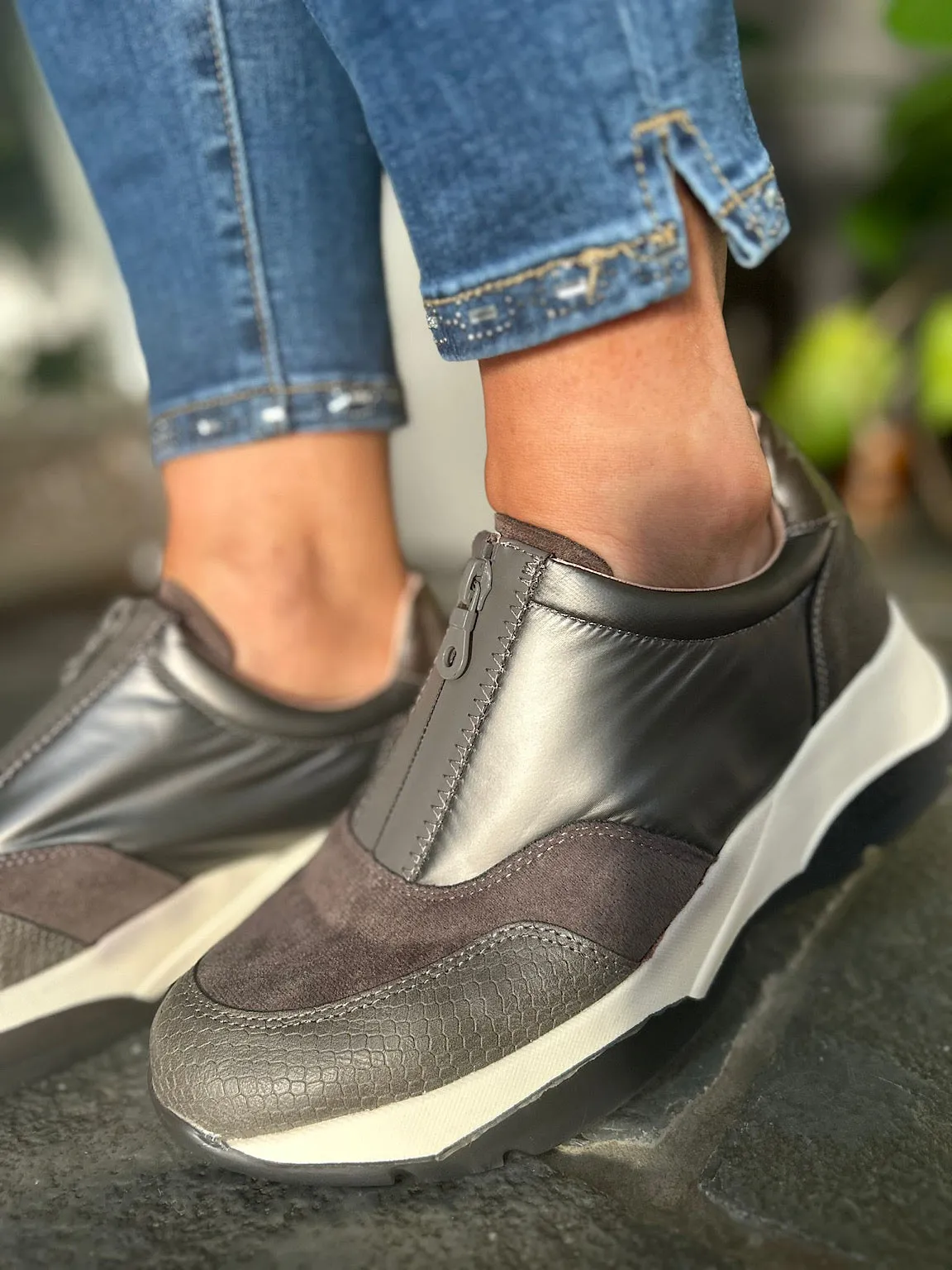 Pewter Zip Front Trainers