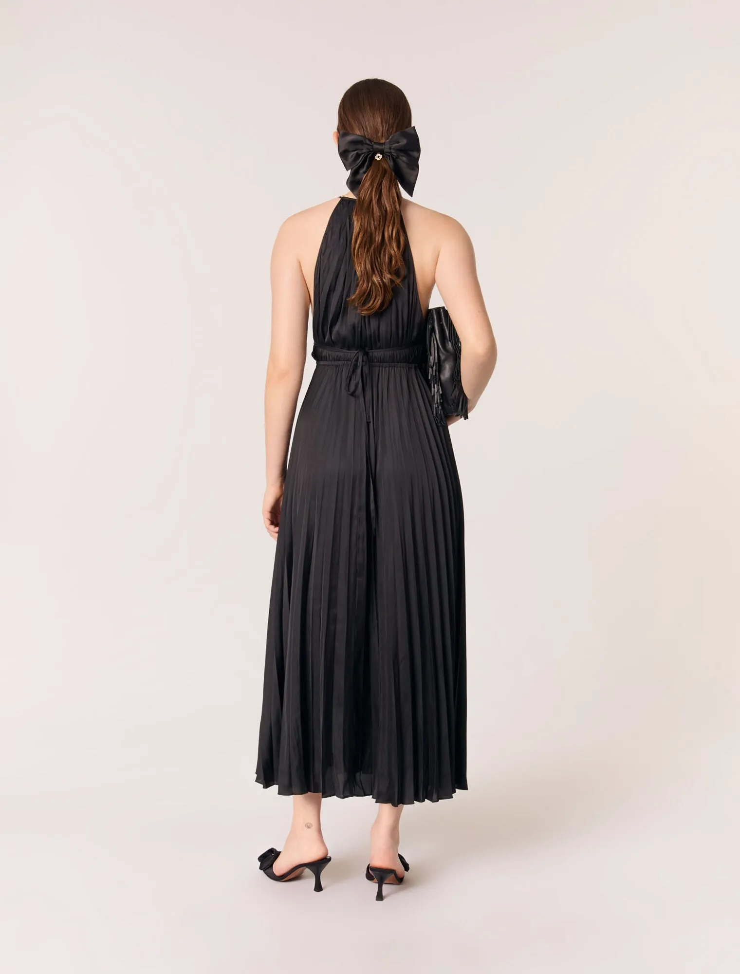 Pleated satin maxi dress