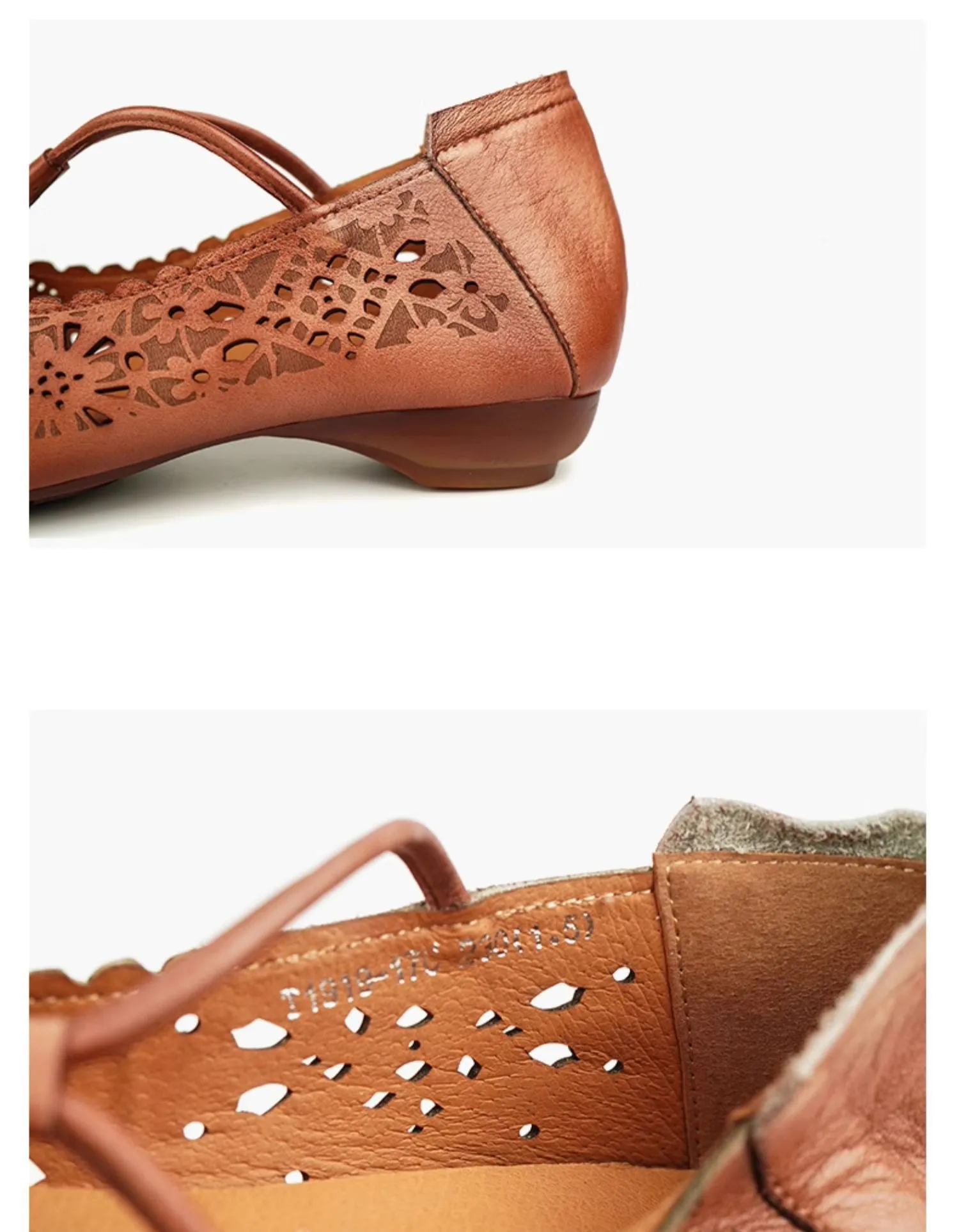 Real Leather Hand-carved Hollow Retro Flat Shoes
