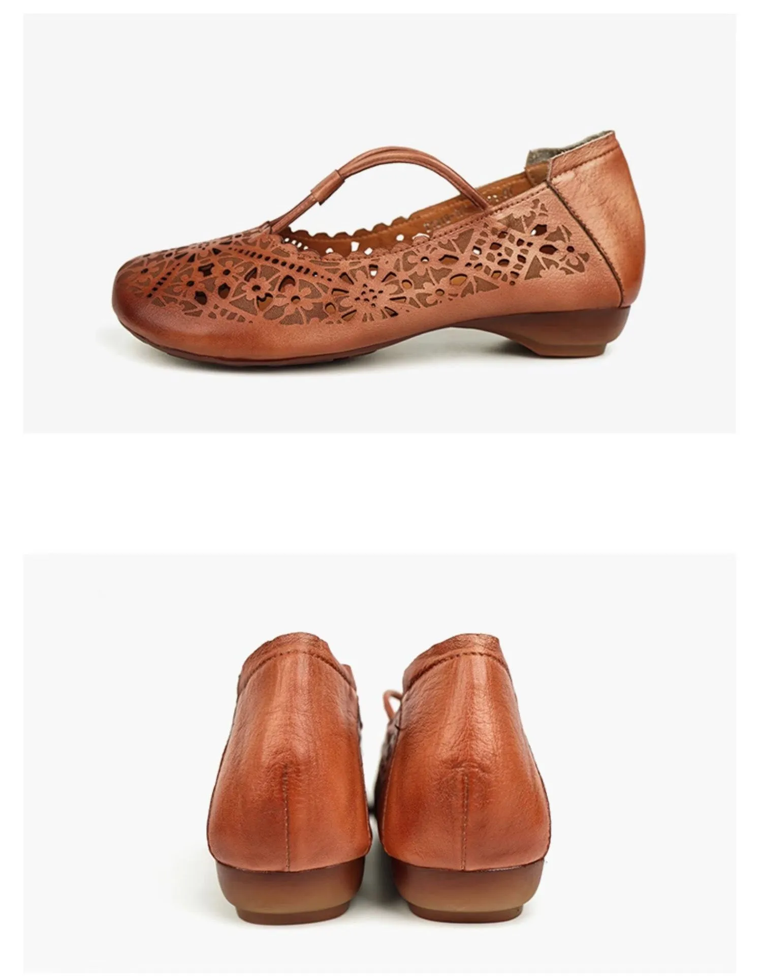 Real Leather Hand-carved Hollow Retro Flat Shoes