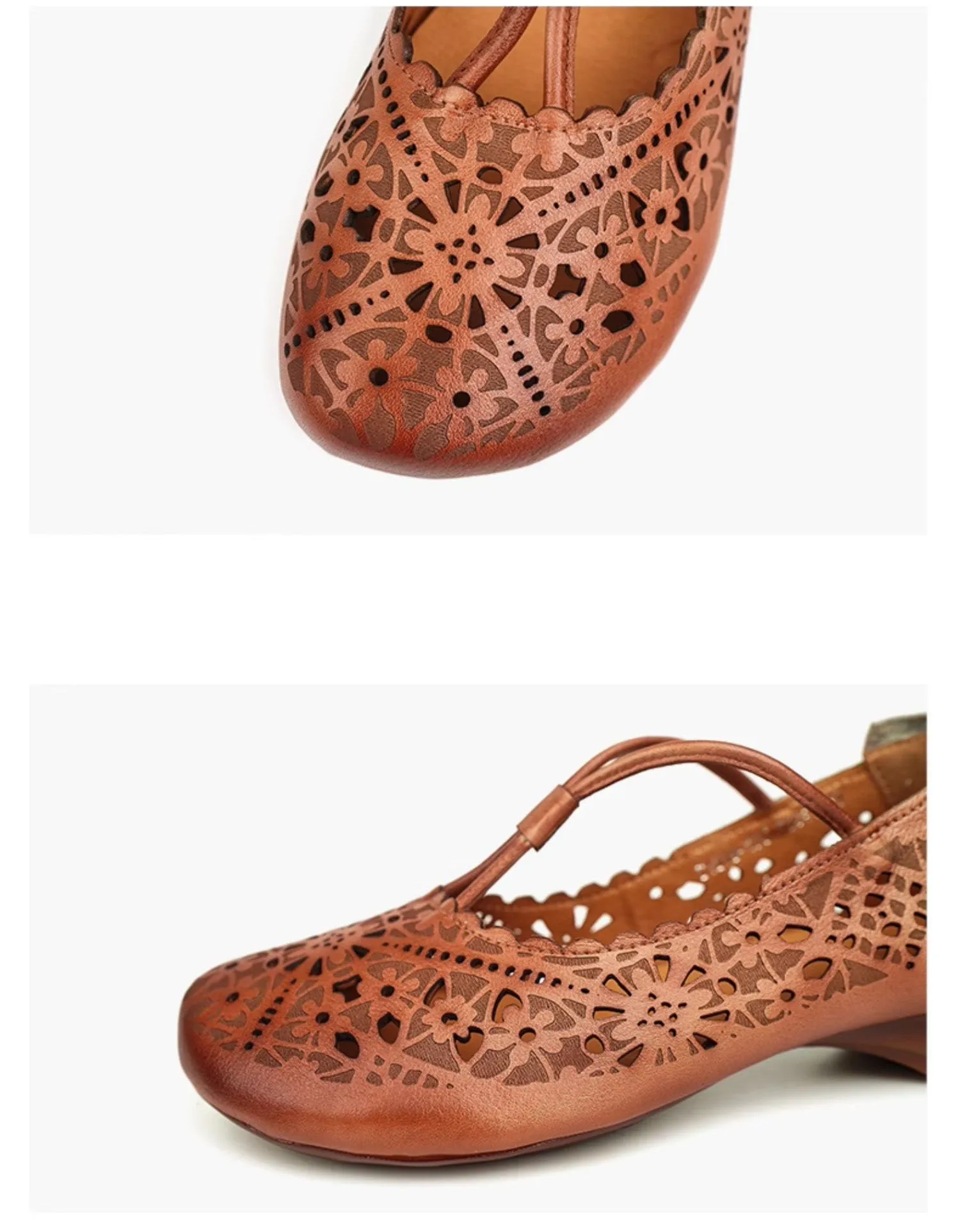 Real Leather Hand-carved Hollow Retro Flat Shoes