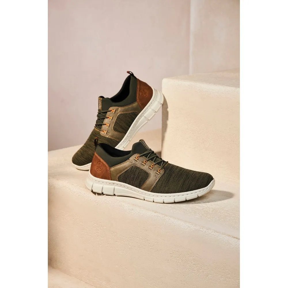 Rieker B7796-54 Mens Olive Green Elasticated Trainers