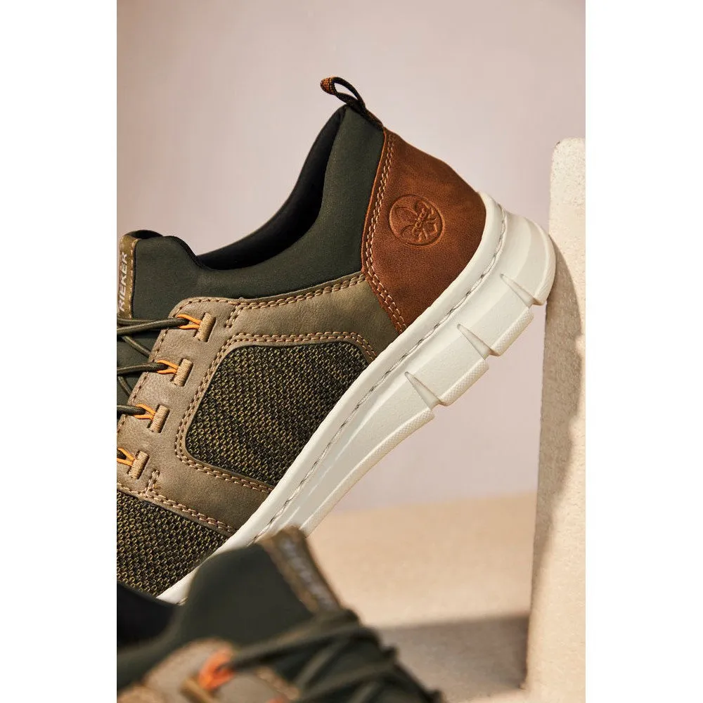 Rieker B7796-54 Mens Olive Green Elasticated Trainers