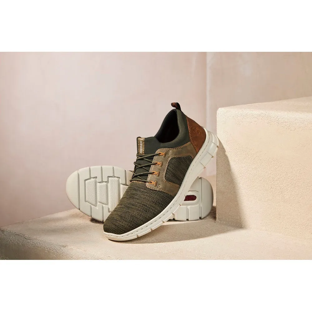 Rieker B7796-54 Mens Olive Green Elasticated Trainers