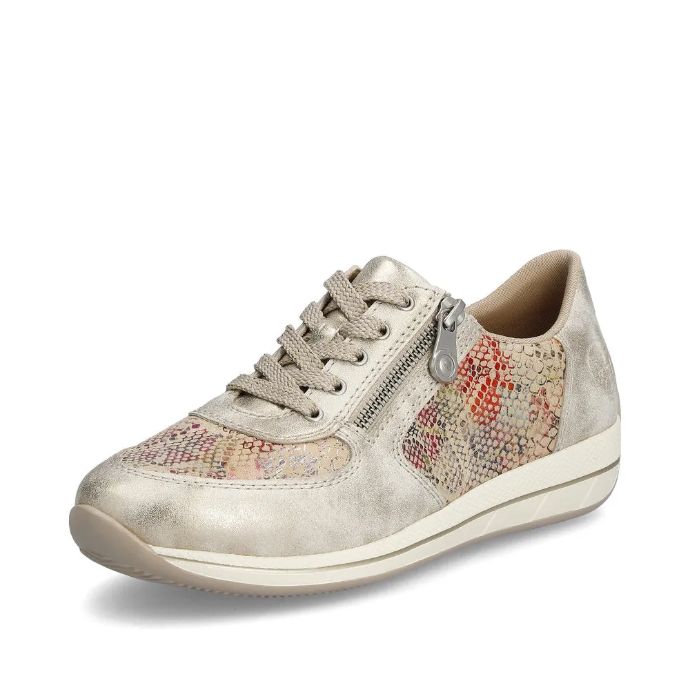 Rieker Ladies Metallic Print Zip Side Sneaker