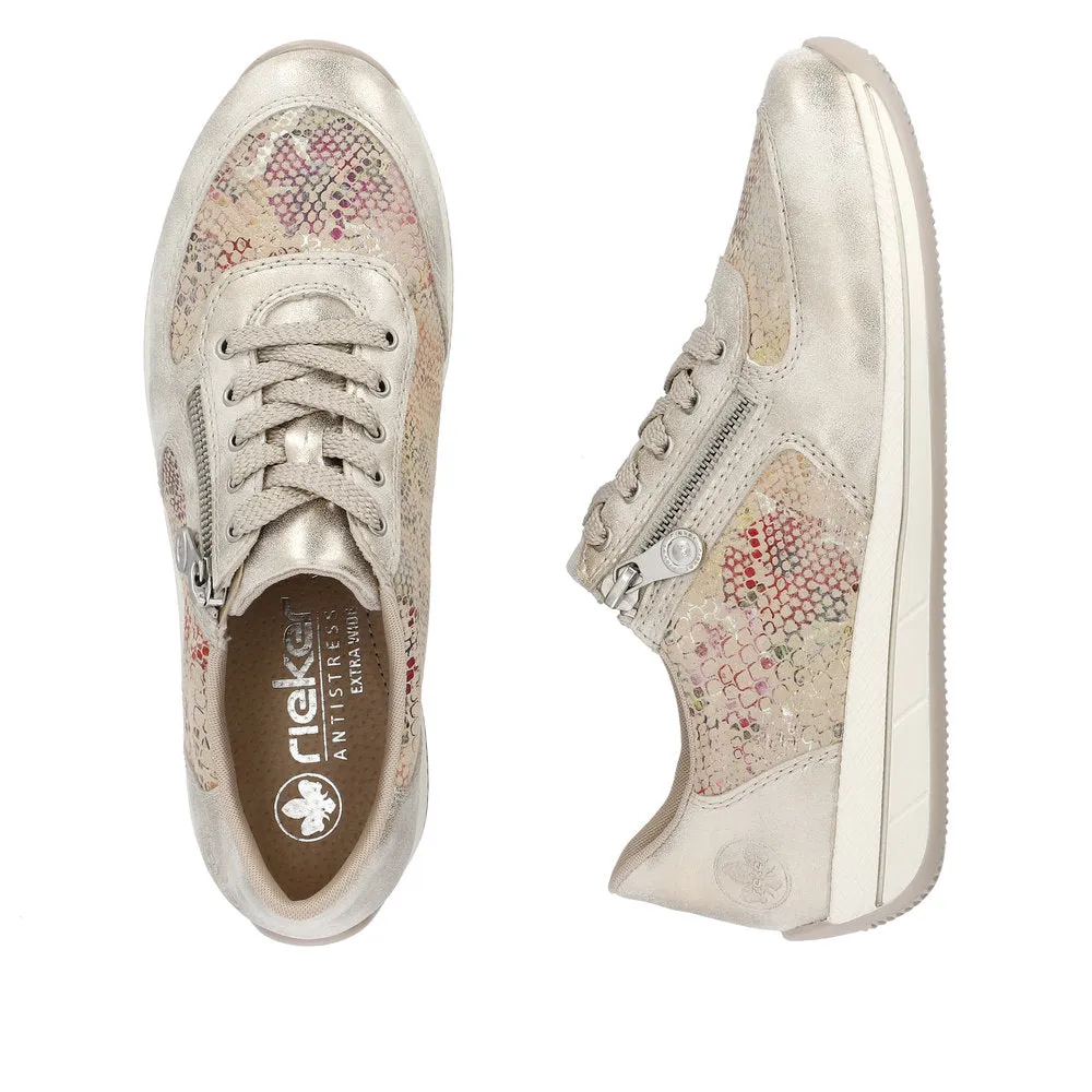 Rieker Ladies Metallic Print Zip Side Sneaker
