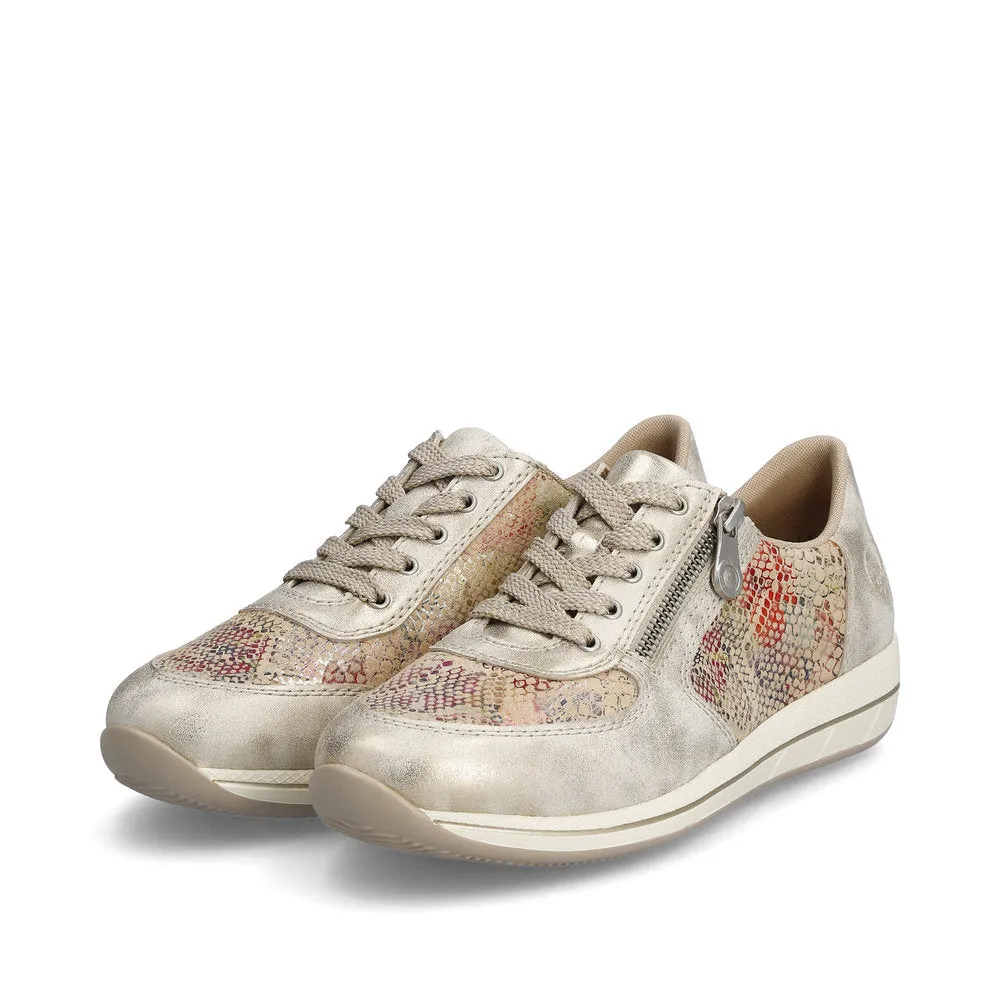 Rieker Ladies Metallic Print Zip Side Sneaker
