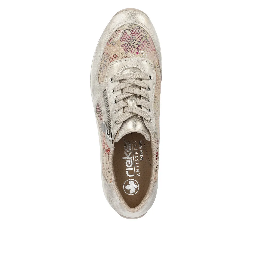 Rieker Ladies Metallic Print Zip Side Sneaker